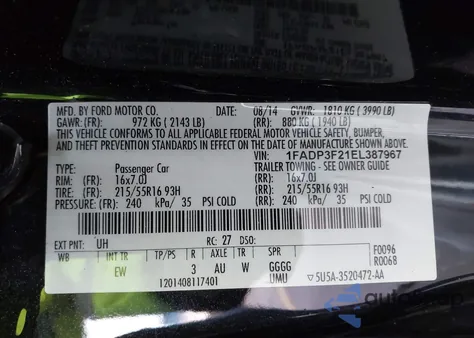 2014 Ford Focus Se z USA, uszkodzony, nr VIN 1FADP3F21EL387967